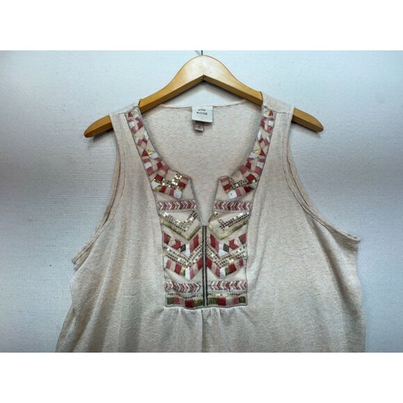 Knox Rose Embellished Tank Top Size XL Beige Embroidered Sleeveless Sequins Boho - Picture 6 of 13